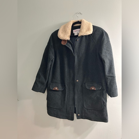 Vintage Talbots beautiful wool shearling coat green unique zip up - Picture 2 of 8